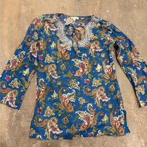 Solitaire los angelea Blue and Green Paisley cotton tunic with beading